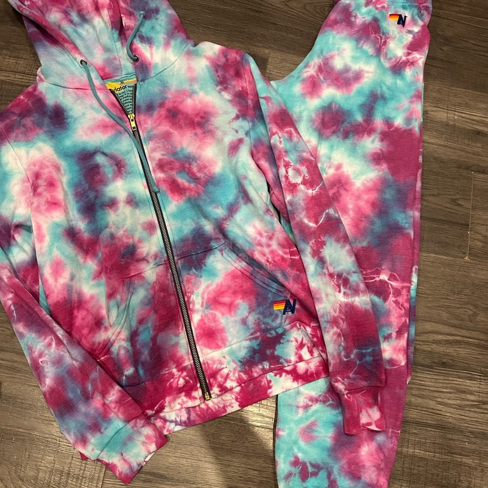 Aviator Nation Pink and Blue Tie-Dye Hoodie and Joggers